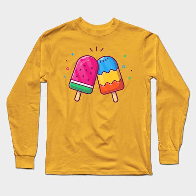 Watermelon Popsicle Cartoon Long Sleeve T-Shirt by Catalyst Labs